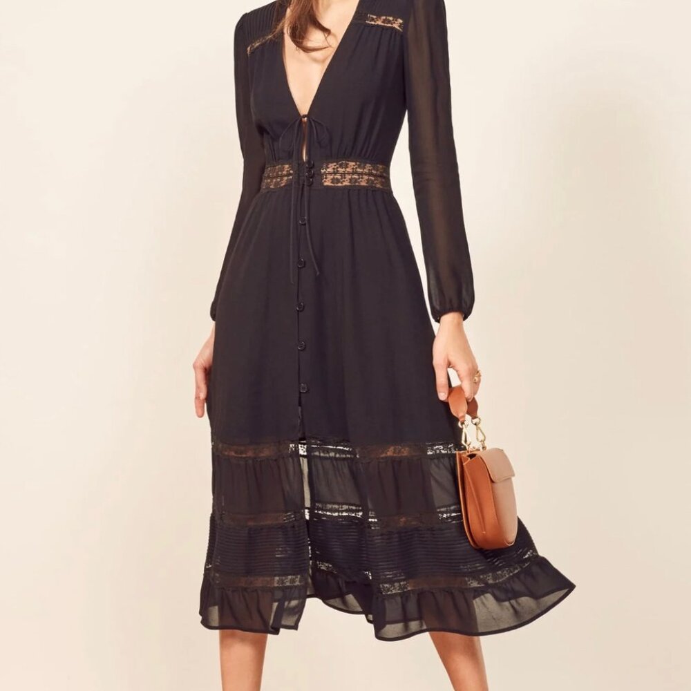 Reformation Black Imogen Midi Dress - Size 8 (fits like a 6) - Like new!